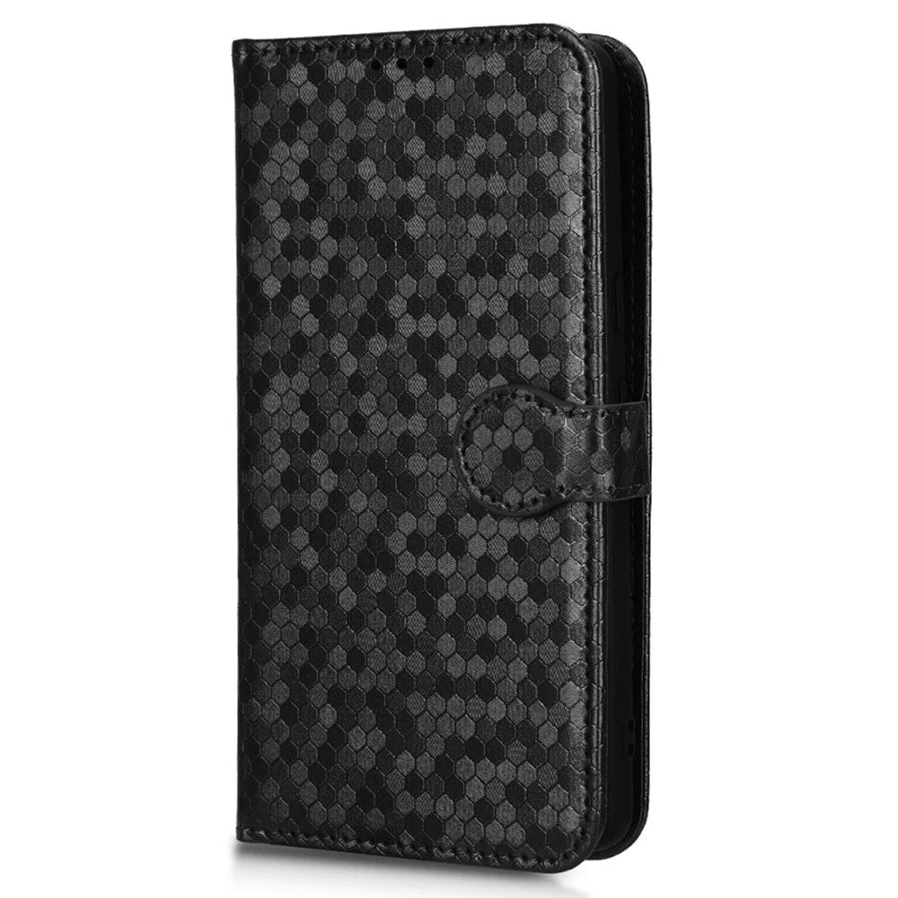 For Samsung Galaxy A54 5G Shockproof Wallet Stand Dot Pattern Imprinted Phone Cover PU Leather Case with Strap - Black - 5