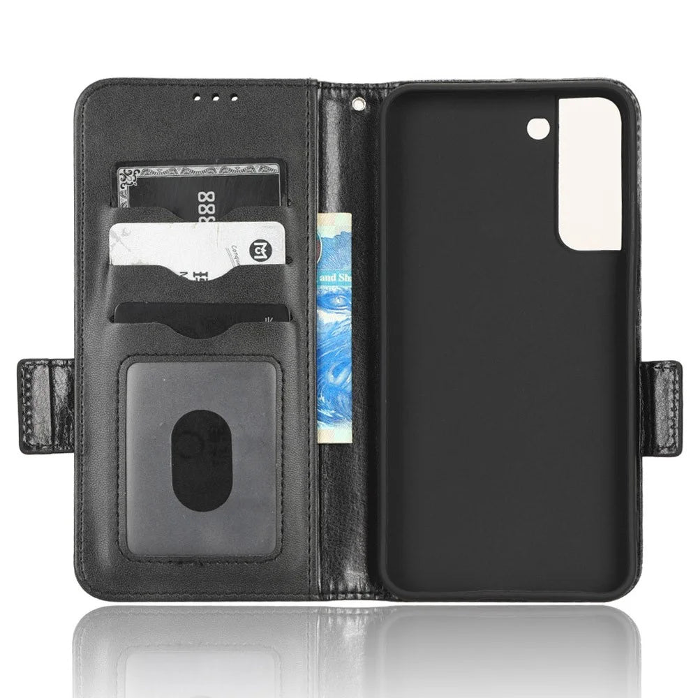 For Samsung Galaxy S23 Imprinted Triangle Pattern Phone Cover PU Leather Wallet Stand Cell Phone Case with Wrist Strap - Black - 4
