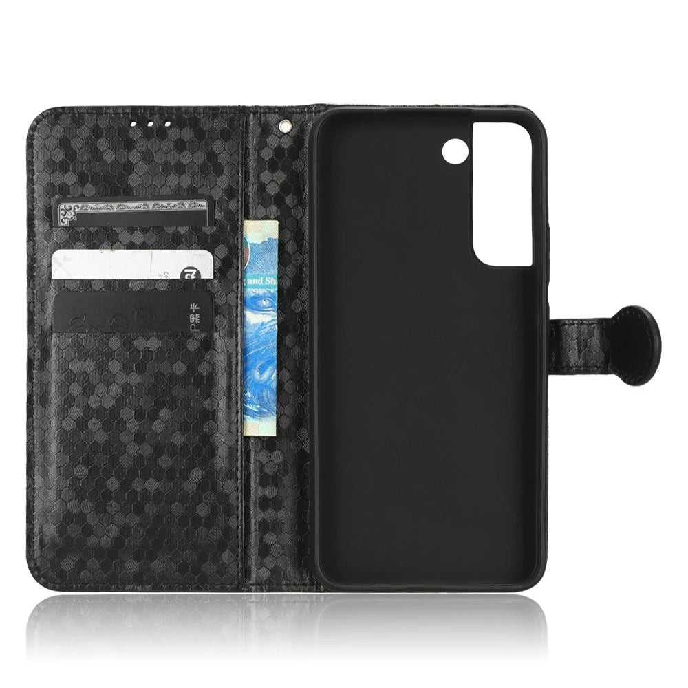 Wrist Strap Phone Shell for Samsung Galaxy S23, Dot Pattern Imprinted Phone Cover PU Leather Shockproof Wallet Stand Case - Black - 4
