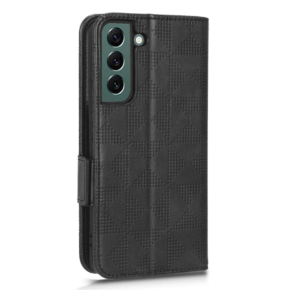 For Samsung Galaxy S23+ Cell Phone Case Imprinted Triangle Pattern Phone Cover PU Leather Wallet with Wrist Strap - Black - 5