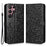 Imprinted Dot Pattern Phone Shell for Samsung Galaxy S23 Ultra, Wallet Stand PU Leather Shockproof Cover with Strap - Black - 1