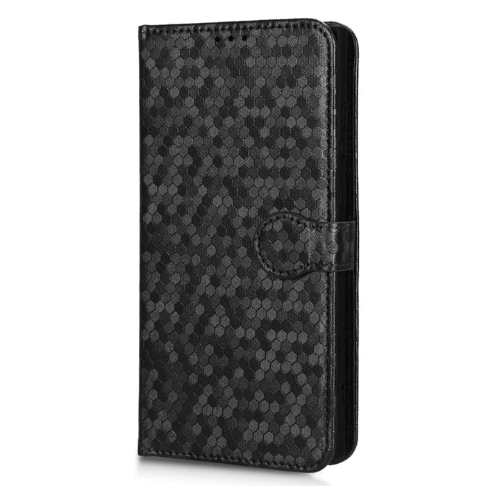 Imprinted Dot Pattern Phone Shell for Samsung Galaxy S23 Ultra, Wallet Stand PU Leather Shockproof Cover with Strap - Black - 6