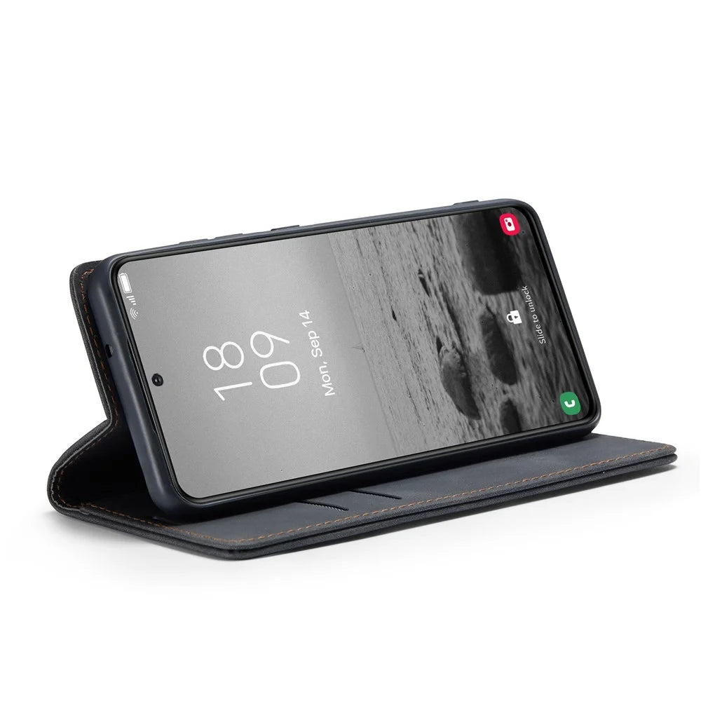 CASEME 013 Series For Samsung Galaxy S23 Stand Function PU Leather Wallet Case Magnetic Auto-absorbed Phone Case - Black - 3