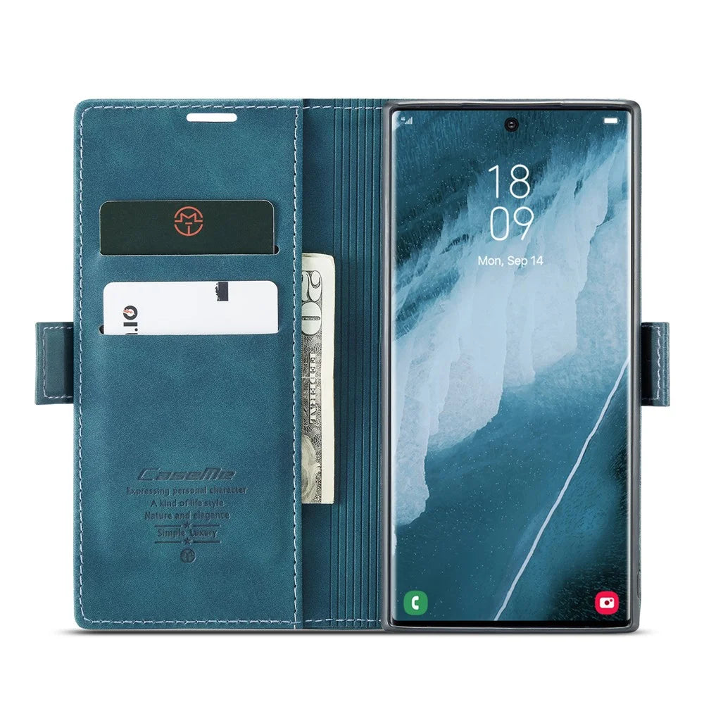 CASEME 013 Series For Samsung Galaxy S23 Ultra Stand Function Fully Wrapped PU Leather Wallet Case Magnetic Auto-absorbed Phone Case - Blue - 2