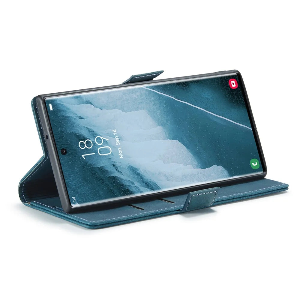CASEME 013 Series For Samsung Galaxy S23 Ultra Stand Function Fully Wrapped PU Leather Wallet Case Magnetic Auto-absorbed Phone Case - Blue - 3