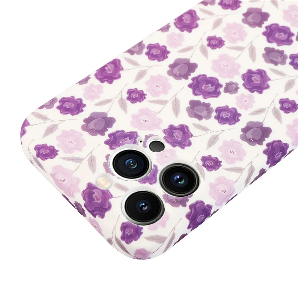 IMD Flower Pattern Printing TPU Case for iPhone 14 Pro, Drop-proof Cell Phone Cover with Lanyard - Violet - 3
