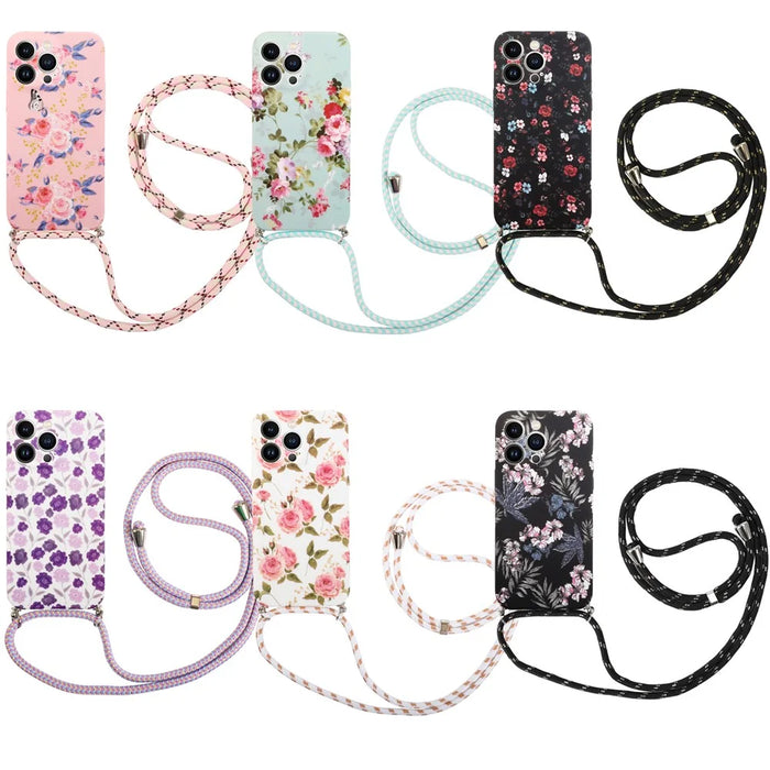 For iPhone 13 Pro Max 6.7 inch Flower Pattern Printing IMD TPU Phone Case Drop-proof Smartphone Cover with Lanyard - Violet - 5