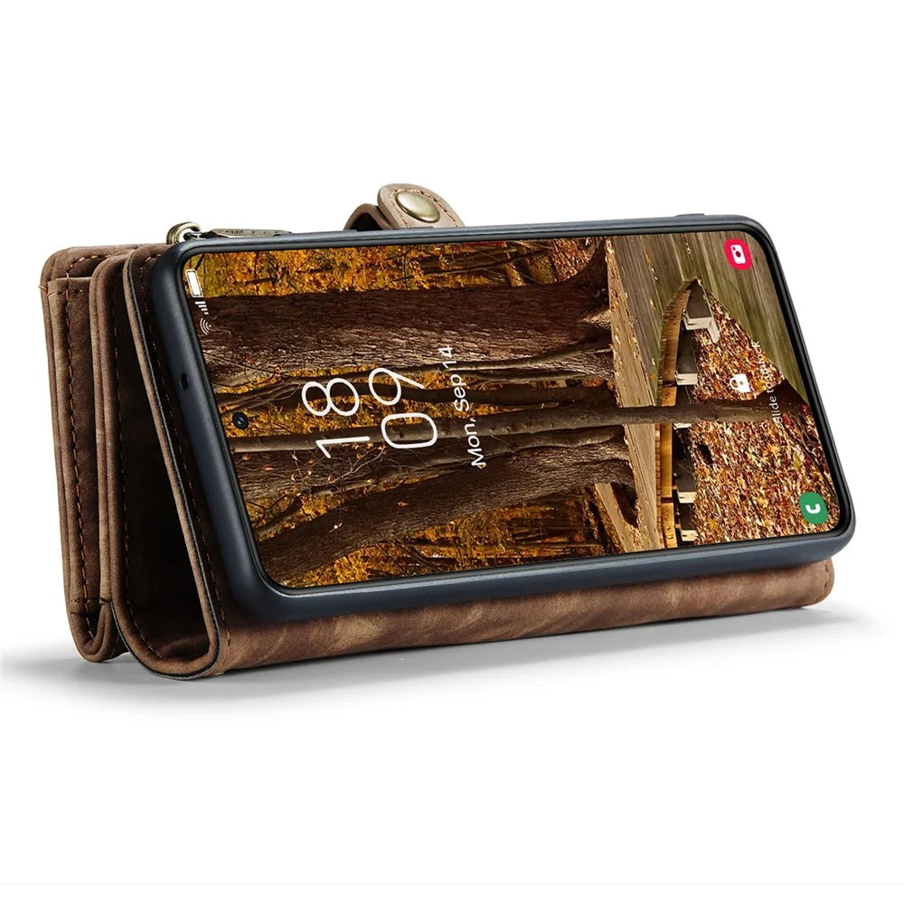 CASEME 008 Series for Samsung Galaxy S23 Multi-Functional PU Leather Foldable Stand Cover Detachable Magnetic Zipper Wallet Case - Brown - 3