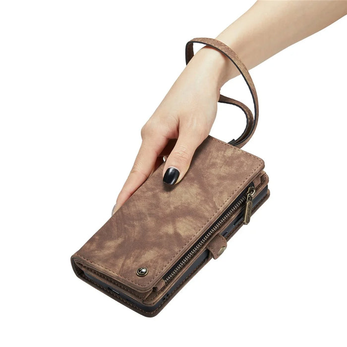 CASEME 008 Series for Samsung Galaxy S23 Multi-Functional PU Leather Foldable Stand Cover Detachable Magnetic Zipper Wallet Case - Brown - 4