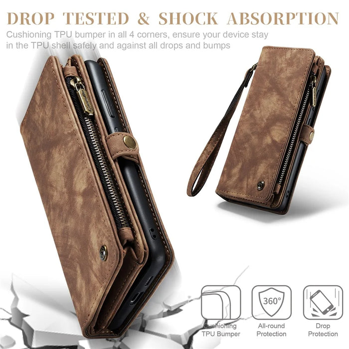 CASEME 008 Series for Samsung Galaxy S23 Multi-Functional PU Leather Foldable Stand Cover Detachable Magnetic Zipper Wallet Case - Brown - 7