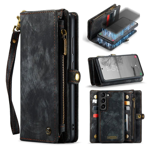 CASEME 008 Series for Samsung Galaxy S23+ Multi-Functional PU Leather Hands-free Stand Flip Cover Detachable Magnetic Zipper Wallet Case - Black - 1