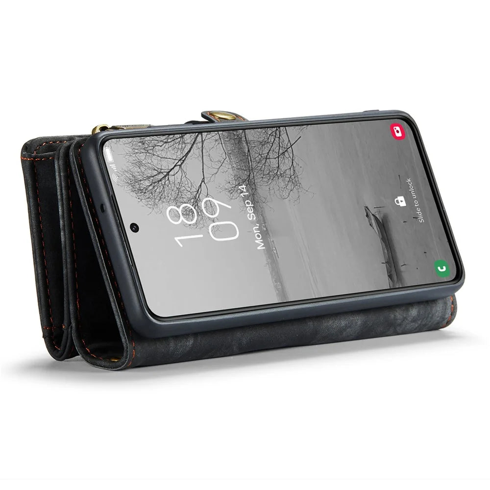 CASEME 008 Series for Samsung Galaxy S23+ Multi-Functional PU Leather Hands-free Stand Flip Cover Detachable Magnetic Zipper Wallet Case - Black - 3