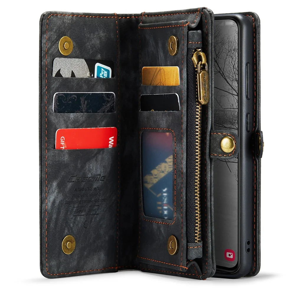 CASEME 008 Series for Samsung Galaxy S23+ Multi-Functional PU Leather Hands-free Stand Flip Cover Detachable Magnetic Zipper Wallet Case - Black - 5