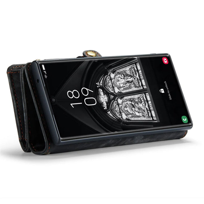 CASEME 008 Series for Samsung Galaxy S23 Ultra Multi-Functional PU Leather Adjustable Stand Flip Cover Detachable Magnetic Zipper Wallet Case - Black - 3