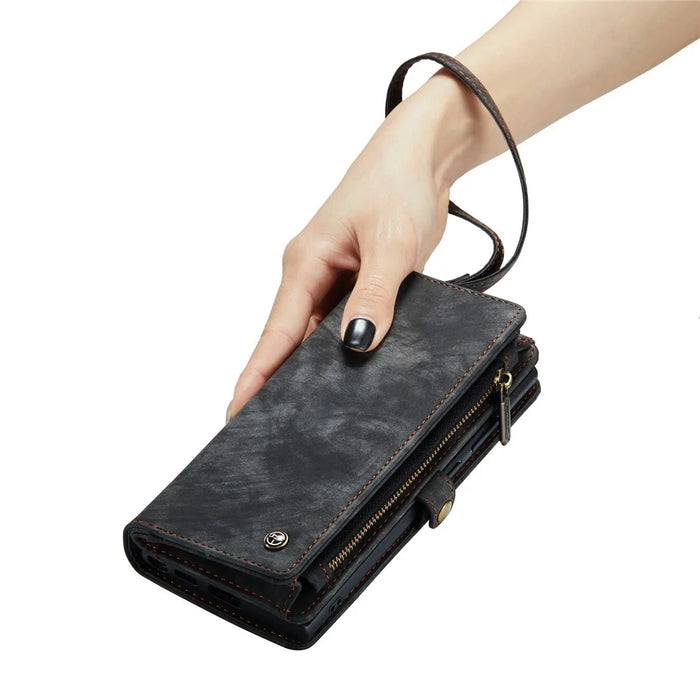 CASEME 008 Series for Samsung Galaxy S23 Ultra Multi-Functional PU Leather Adjustable Stand Flip Cover Detachable Magnetic Zipper Wallet Case - Black - 4