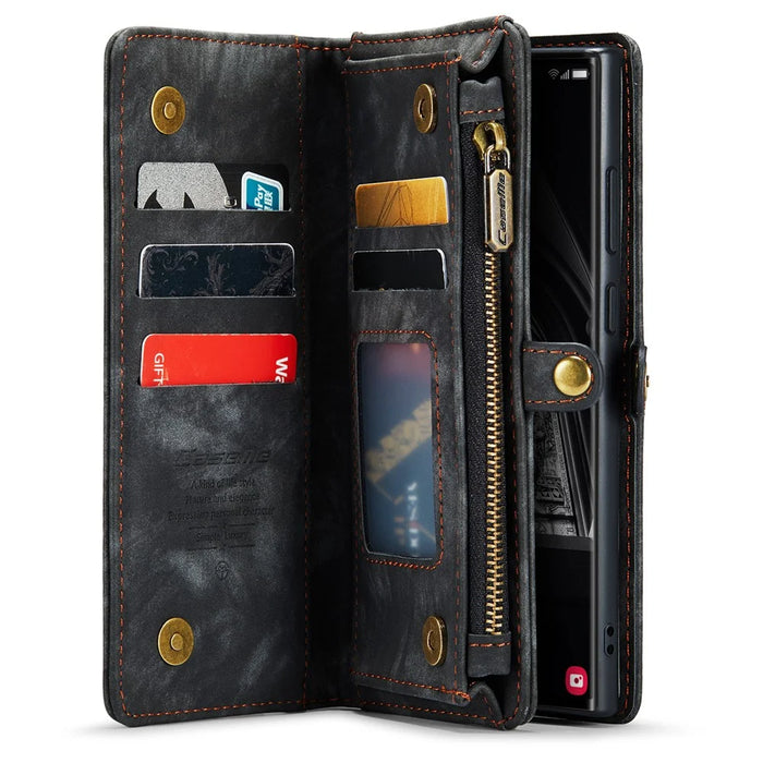 CASEME 008 Series for Samsung Galaxy S23 Ultra Multi-Functional PU Leather Adjustable Stand Flip Cover Detachable Magnetic Zipper Wallet Case - Black - 5