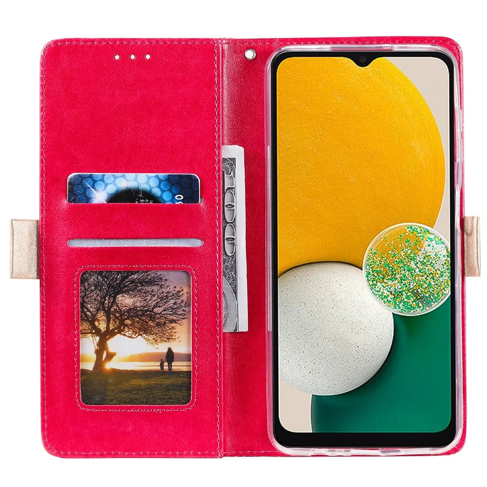 For Samsung Galaxy A54 5G Zipper Wallet Phone Case Lace Flower Pattern PU Leather Phone Stand Cover with Bowknot Wrist Strap - Rose - 2