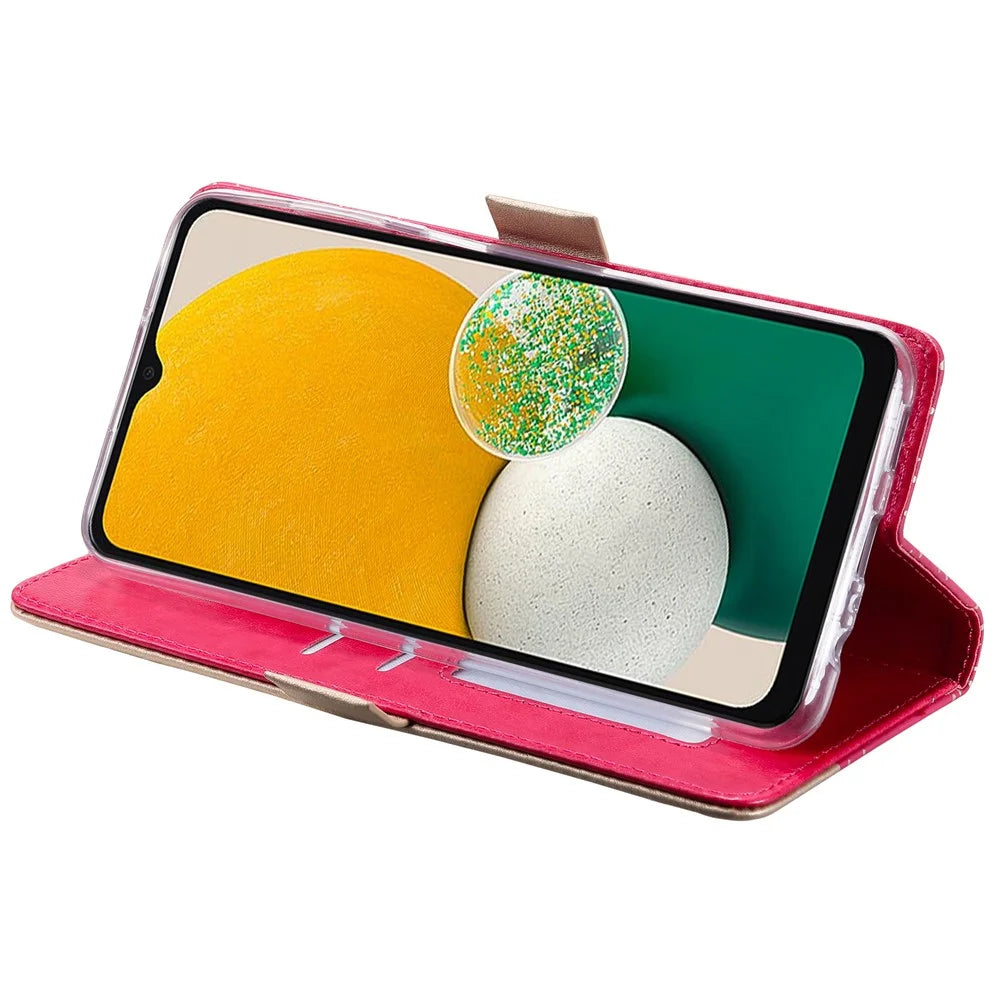 For Samsung Galaxy A54 5G Zipper Wallet Phone Case Lace Flower Pattern PU Leather Phone Stand Cover with Bowknot Wrist Strap - Rose - 3