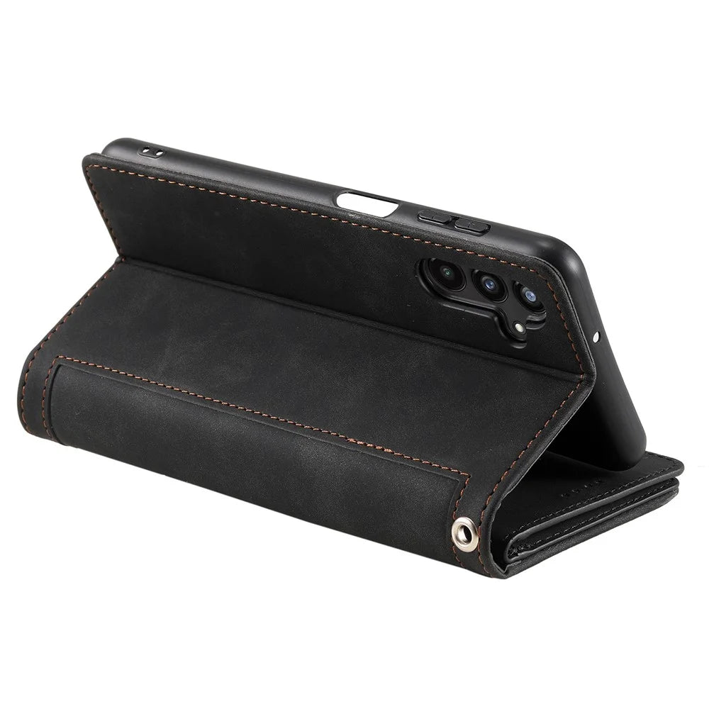 For Samsung Galaxy A14 5G / A14 4G PU Leather Phone Case Anti-Scratch Protective Cover 9 Card Slots Phone Cover with Zipper Pocket - Black - 5