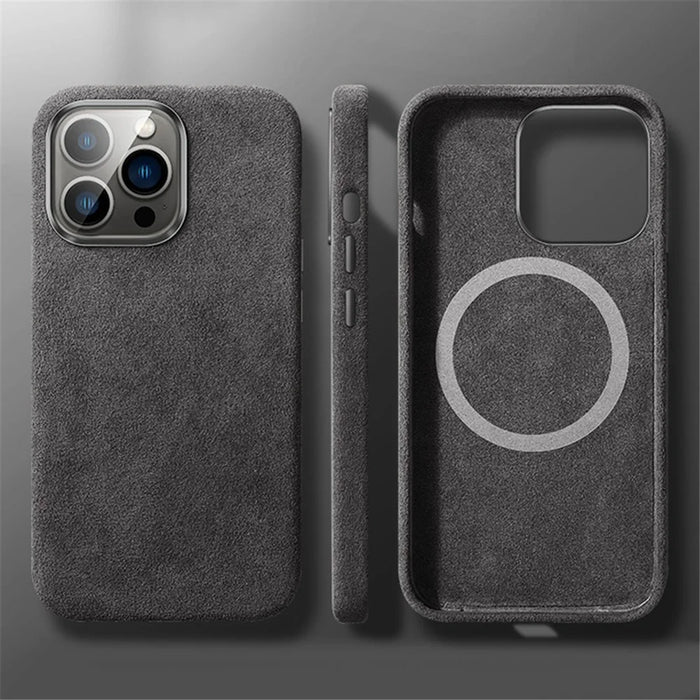 For iPhone 12 / 12 Pro 6.1 inch Back Cover, Compatible with MagSafe Scratch Proof Suede Coated PC Phone Case with Metal Button - Black - 2