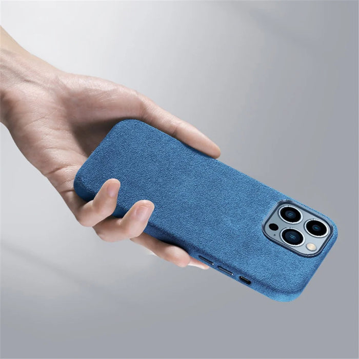 For iPhone 12 / 12 Pro 6.1 inch Back Cover, Compatible with MagSafe Scratch Proof Suede Coated PC Phone Case with Metal Button - Black - 3