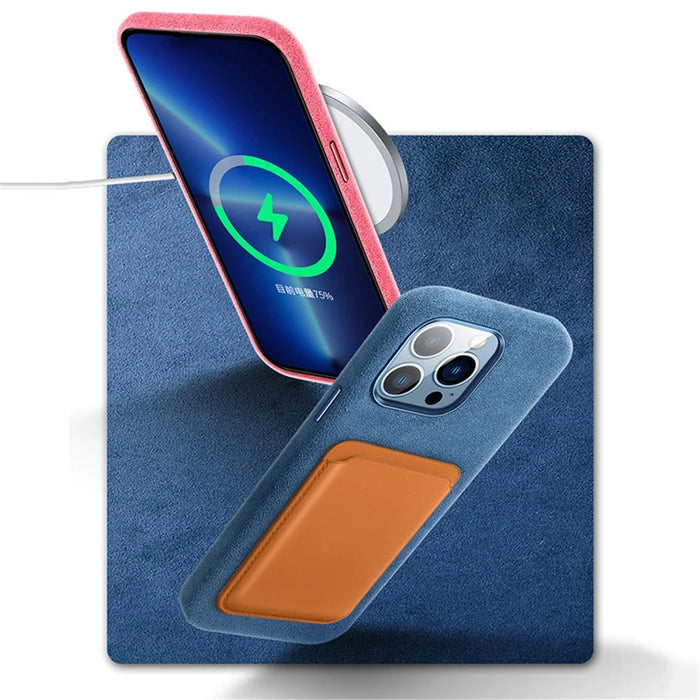 For iPhone 12 / 12 Pro 6.1 inch Back Cover, Compatible with MagSafe Scratch Proof Suede Coated PC Phone Case with Metal Button - Black - 4