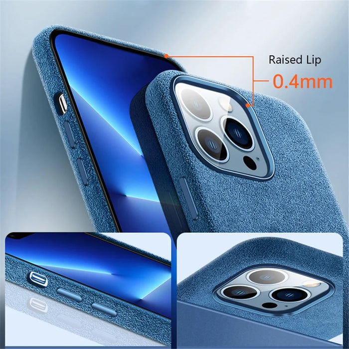 For iPhone 12 / 12 Pro 6.1 inch Back Cover, Compatible with MagSafe Scratch Proof Suede Coated PC Phone Case with Metal Button - Black - 6