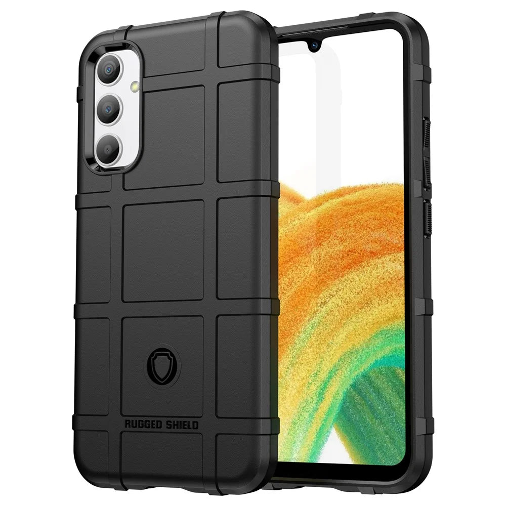 Phone Case for Samsung Galaxy A34 5G, Rugged Square Grid Texture Shockproof Soft TPU Back Cover - Black - 1