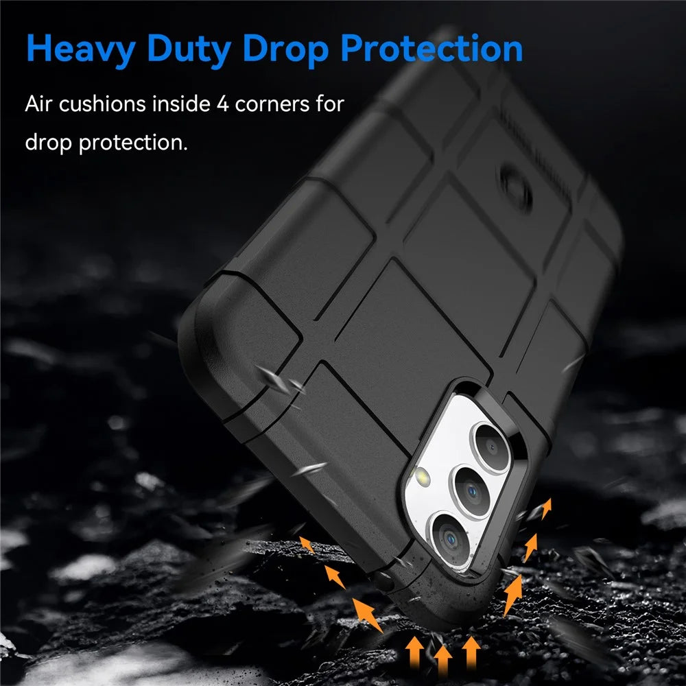 Phone Case for Samsung Galaxy A34 5G, Rugged Square Grid Texture Shockproof Soft TPU Back Cover - Black - 3