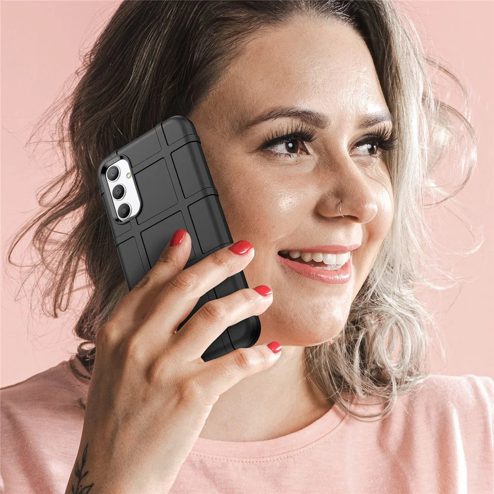 Phone Case for Samsung Galaxy A34 5G, Rugged Square Grid Texture Shockproof Soft TPU Back Cover - Black - 7