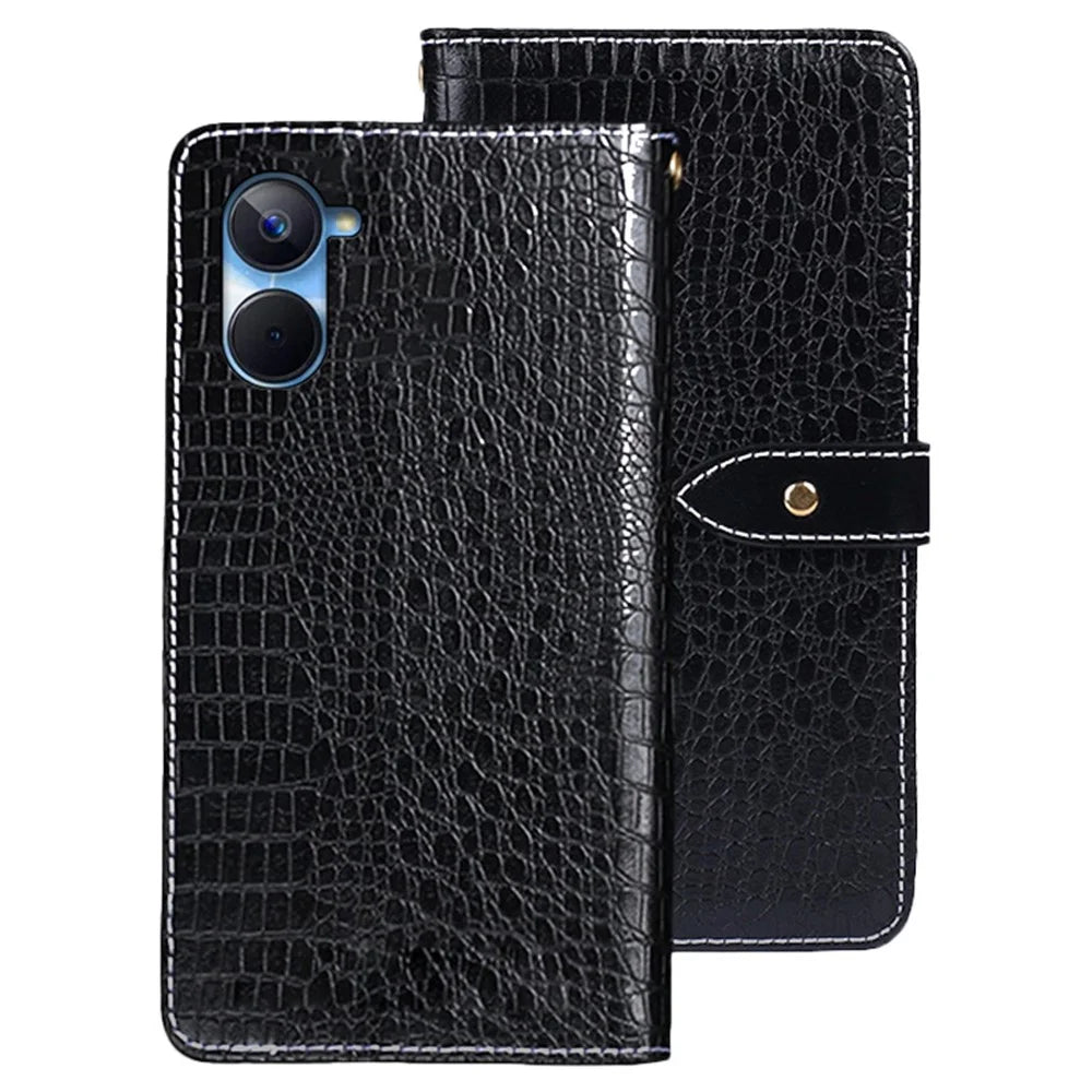 IDEWEI For Realme 10s 5G Book Style Crocodile Texture PU Leather Stand Anti-scratch Phone Flip Wallet Case Magnetic Clasp Phone Cover - Black - 1