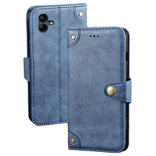 IDEWEI For Samsung Galaxy A04e 4G / F04 4G / M04 4G Shockproof Fine Texture PU Leather Phone Case Wallet Stand Cell Phone Cover - Blue - 1