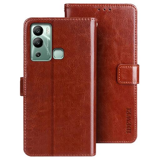 IDEWEI For Infinix Hot 12i 4G PU Leather Flip Phone Cover Protective Case Stand Feature Crazy Horse Texture Wallet Shell - Brown - 1