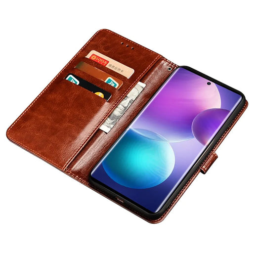 IDEWEI For Infinix Hot 12i 4G PU Leather Flip Phone Cover Protective Case Stand Feature Crazy Horse Texture Wallet Shell - Brown - 2