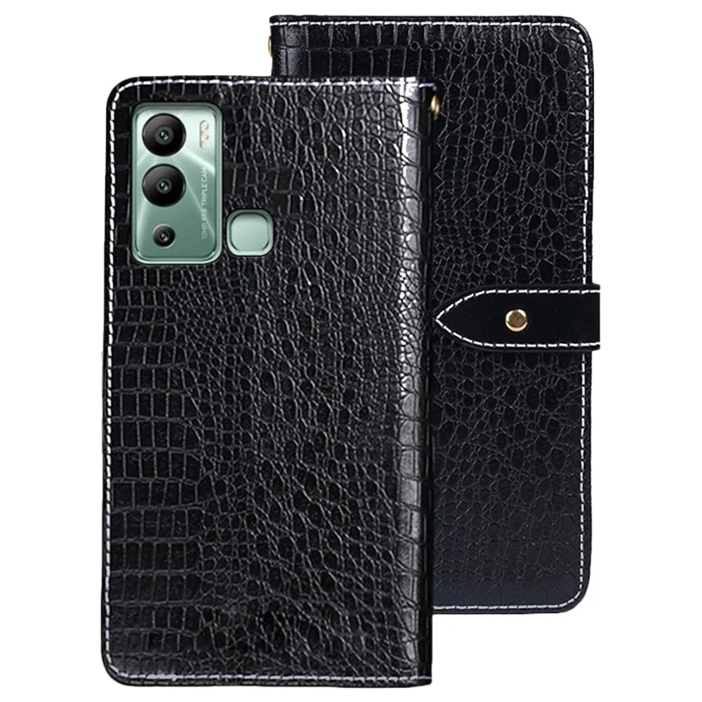 IDEWEI For Infinix Hot 12i 4G Crocodile Texture PU Leather Stand Full Protection Phone Flip Wallet Case Magnetic Clasp Phone Cover - Black - 1