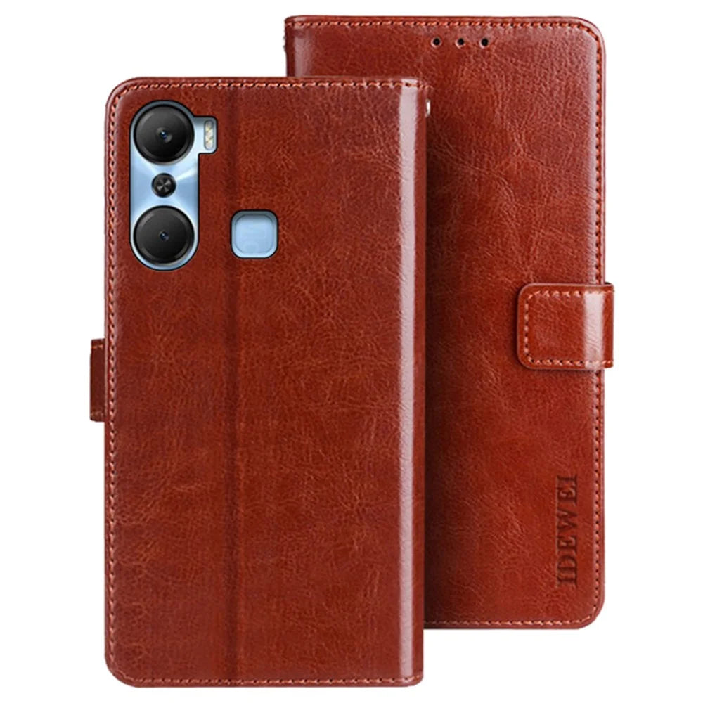 IDEWEI For Infinix Hot 12 Pro 4G PU Leather Flip Phone Cover Protective Case Stand Crazy Horse Texture Wallet Shell - Brown - 1
