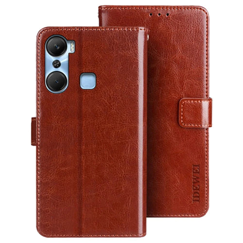 IDEWEI For Infinix Hot 12 Pro 4G PU Leather Flip Phone Cover Protective Case Stand Crazy Horse Texture Wallet Shell - Brown - 1
