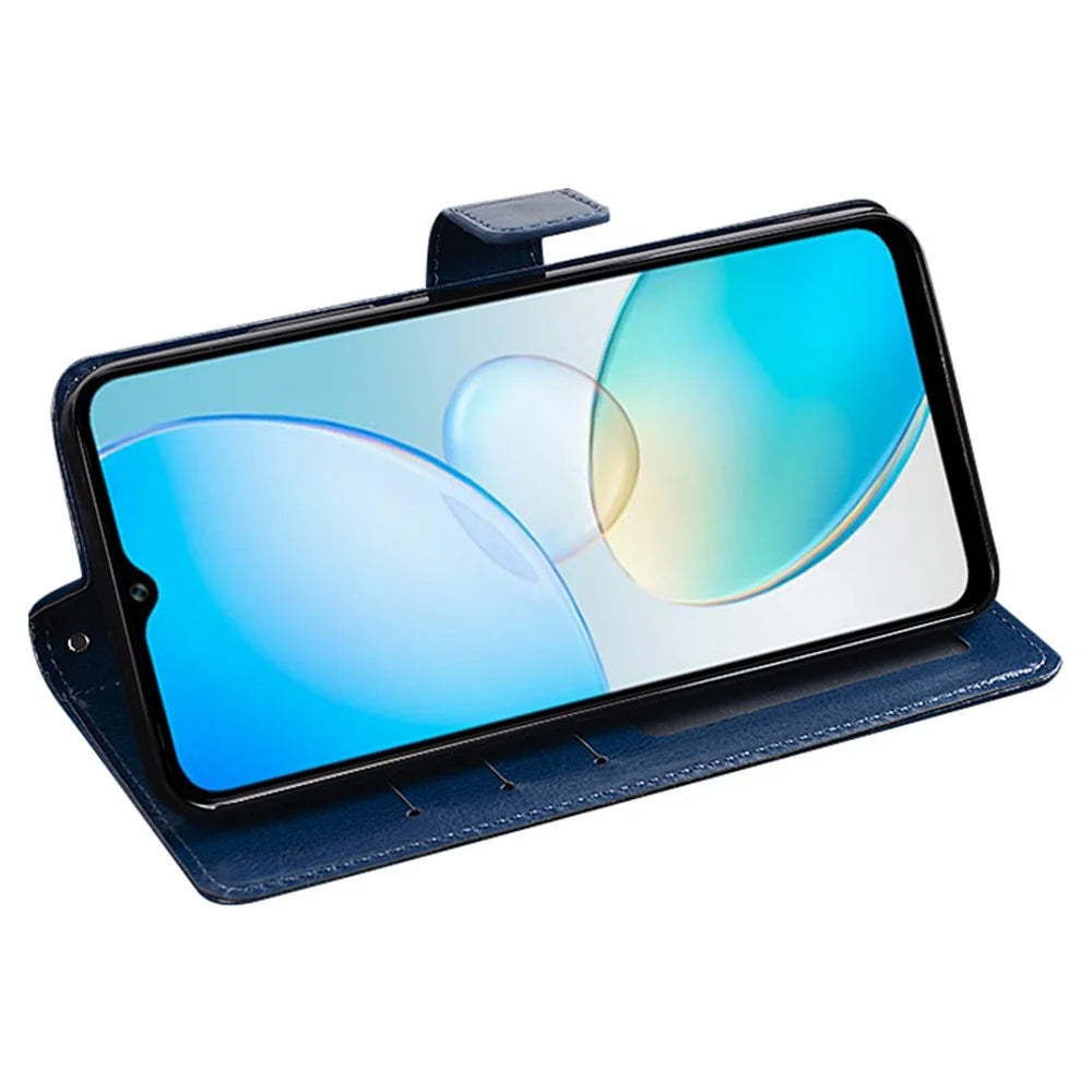 IDEWEI For Infinix Hot 12 Pro 4G Crazy Horse Texture Fully Wrapped PU Leather Phone Case Folio Flip Stand Wallet Cover - Blue - 3