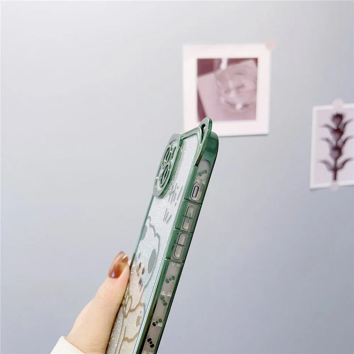 For iPhone 14 Cute Bear Electroplating Shockproof Phone Case Gradient Glitter Soft TPU Protective Cover - Green - 4