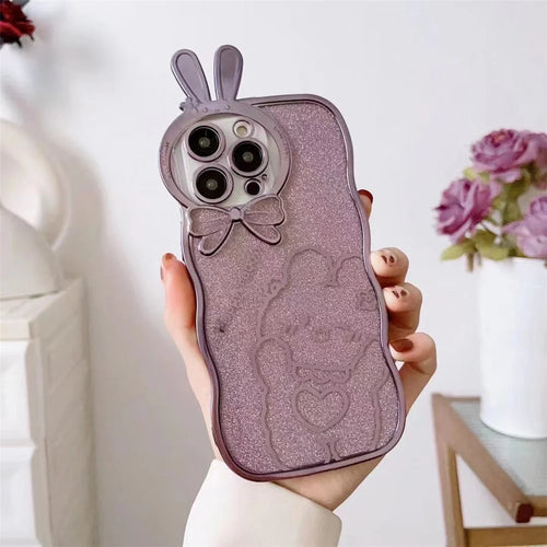For iPhone 14 Pro Max Anti-fall Glitter Soft TPU Phone Back Cover Rabbit Design Electroplating Protective Phone Case - Purple - 1