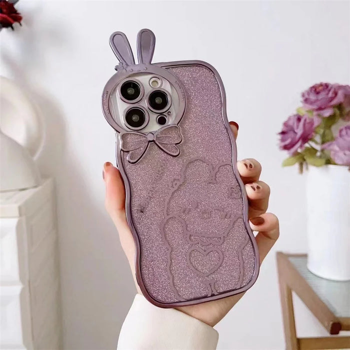 For iPhone 14 Pro Max Anti-fall Glitter Soft TPU Phone Back Cover Rabbit Design Electroplating Protective Phone Case - Purple - 1