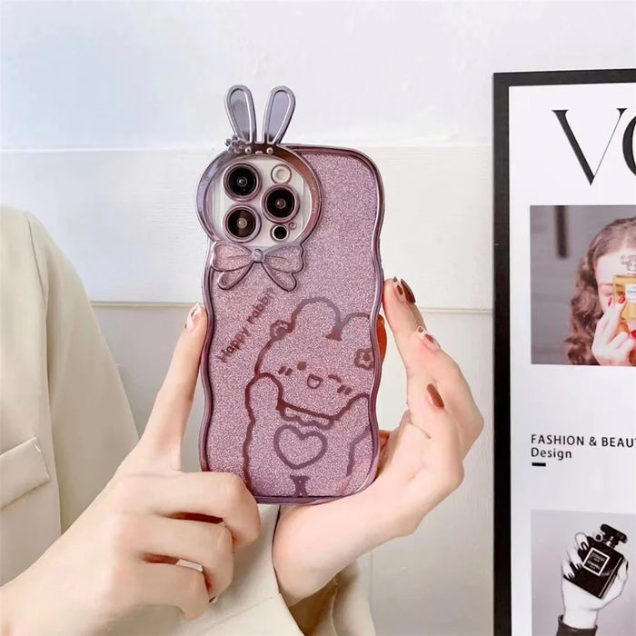 For iPhone 14 Pro Max Anti-fall Glitter Soft TPU Phone Back Cover Rabbit Design Electroplating Protective Phone Case - Purple - 2