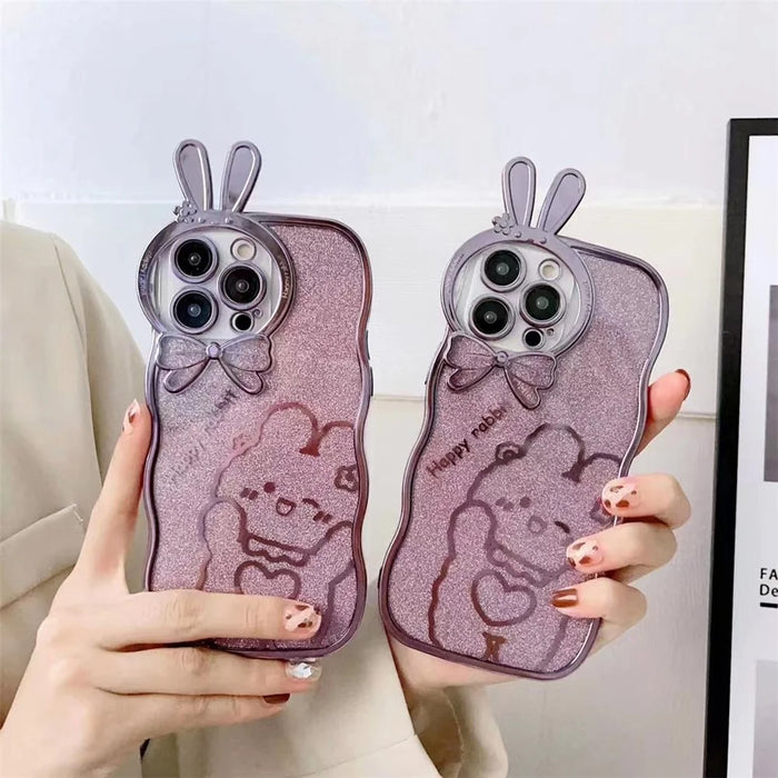 For iPhone 14 Pro Max Anti-fall Glitter Soft TPU Phone Back Cover Rabbit Design Electroplating Protective Phone Case - Purple - 3