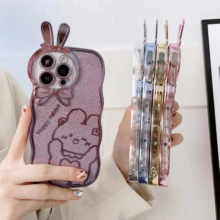 For iPhone 14 Pro Max Anti-fall Glitter Soft TPU Phone Back Cover Rabbit Design Electroplating Protective Phone Case - Purple - 4