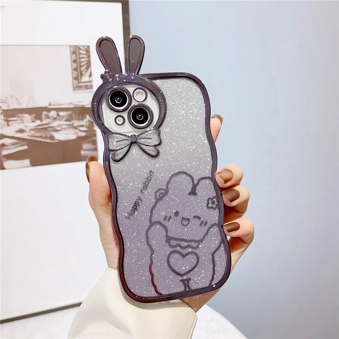 Shockproof Case for iPhone 14 Rabbit Design Electroplating Phone Case Gradient Glitter Soft TPU Cover - Purple - 1