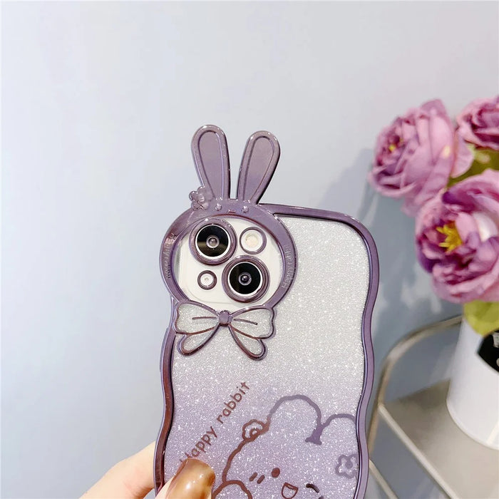 Shockproof Case for iPhone 14 Rabbit Design Electroplating Phone Case Gradient Glitter Soft TPU Cover - Purple - 3