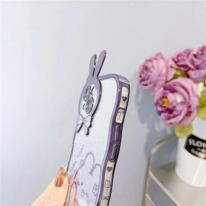 Shockproof Case for iPhone 14 Rabbit Design Electroplating Phone Case Gradient Glitter Soft TPU Cover - Purple - 4