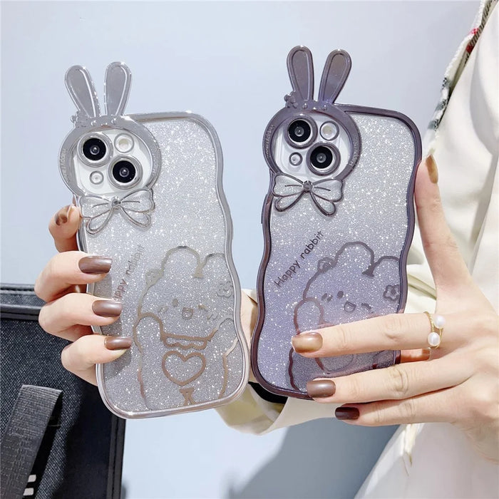 Shockproof Case for iPhone 14 Rabbit Design Electroplating Phone Case Gradient Glitter Soft TPU Cover - Purple - 5