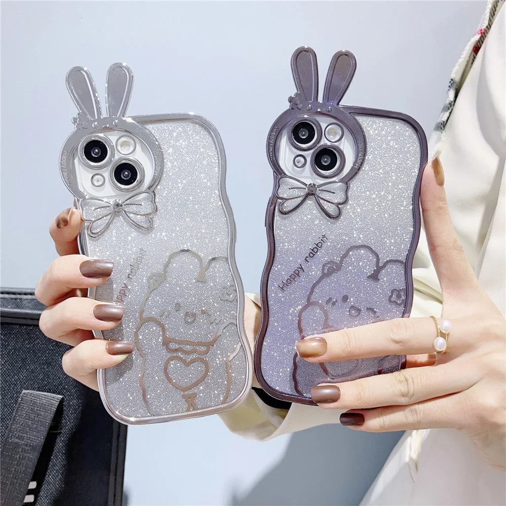 Rabbit Design TPU Case for iPhone 14 Plus Anti-Drop Electroplating Phone Cover Gradient Glitter Protective Case - Purple - 5