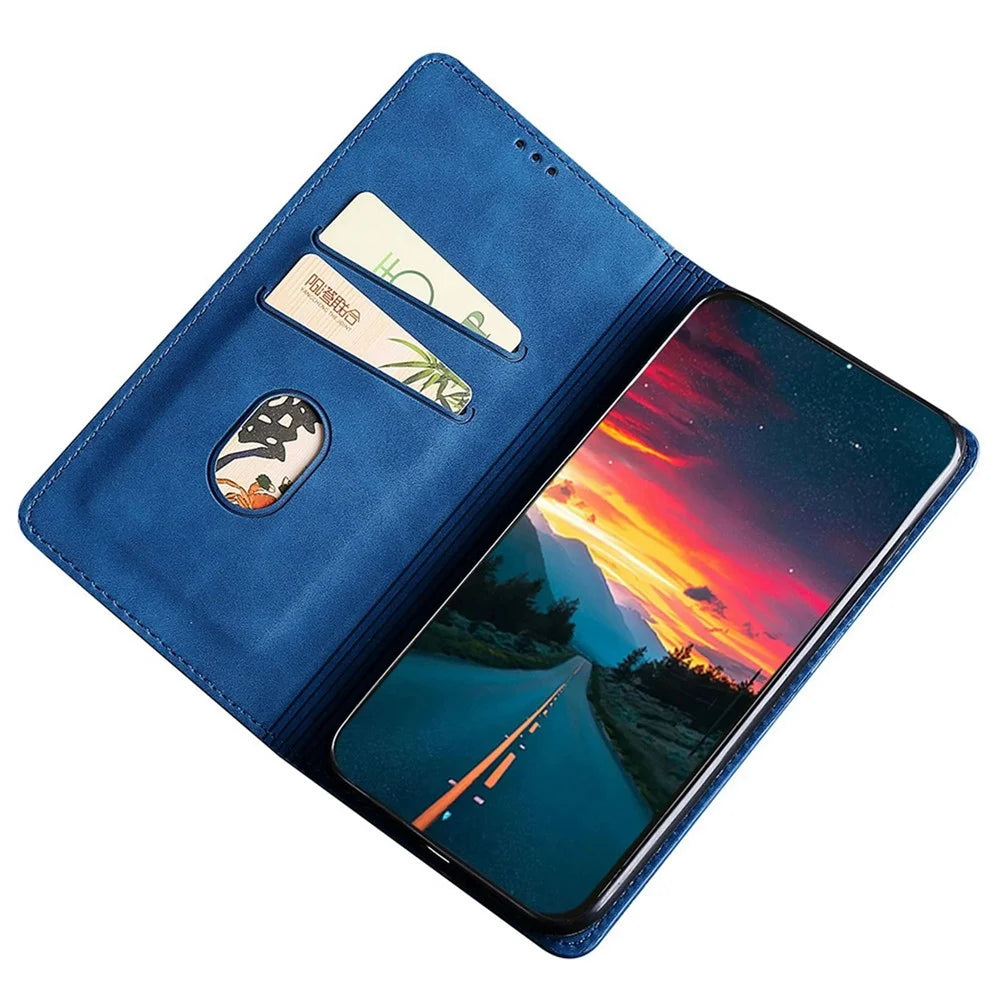 For Google Pixel 7a Drop-proof PU Leather Phone Case with Card Holders Skin-touch Feeling Magnetic Auto-absorbed Stand Flip Folio Phone Cover - Blue - 2